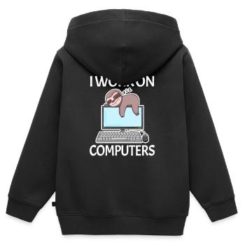 I work on computers Computer Nerd faul lustig - Kinder Premium Organic Zip Hoodie - Schwarz - Hinten - AI Model Kid Male (0cm)