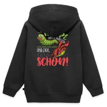 Raupe müsste man sein, zack Schmetterling Schlafen - Kinder Premium Organic Zip Hoodie - Schwarz - Hinten - AI Model Kid Male (0cm)