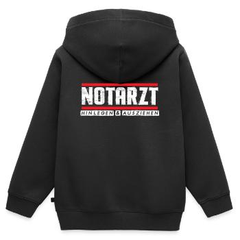 Notarzt bitte ausziehen Sanitäter Ersthelfer - Kinder Premium Organic Zip Hoodie - Schwarz - Hinten - AI Model Kid Male (0cm)