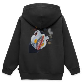 Neugieriger Papageientaucher - Kinder Premium Organic Zip Hoodie - Schwarz - Hinten - AI Model Kid Male (0cm)