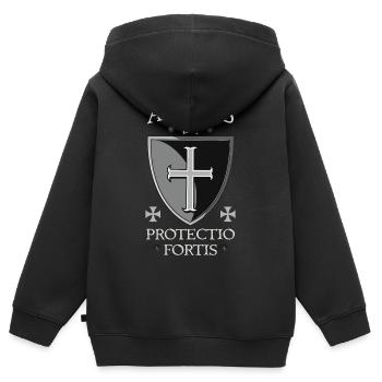 Templerschild + Amicus Protectio Fortis - Kinder Premium Organic Zip Hoodie - Schwarz - Hinten - AI Model Kid Male (0cm)