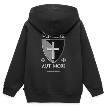 Bouclier templier + citation templière - Sweat Premium à capuche zippé enfant bio - noir - Dos - AI Model Kid Male (0cm)