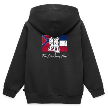 Feels like coming home - Slogan von MS - Kinder Premium Organic Zip Hoodie - Schwarz - Hinten - AI Model Kid Male (0cm)