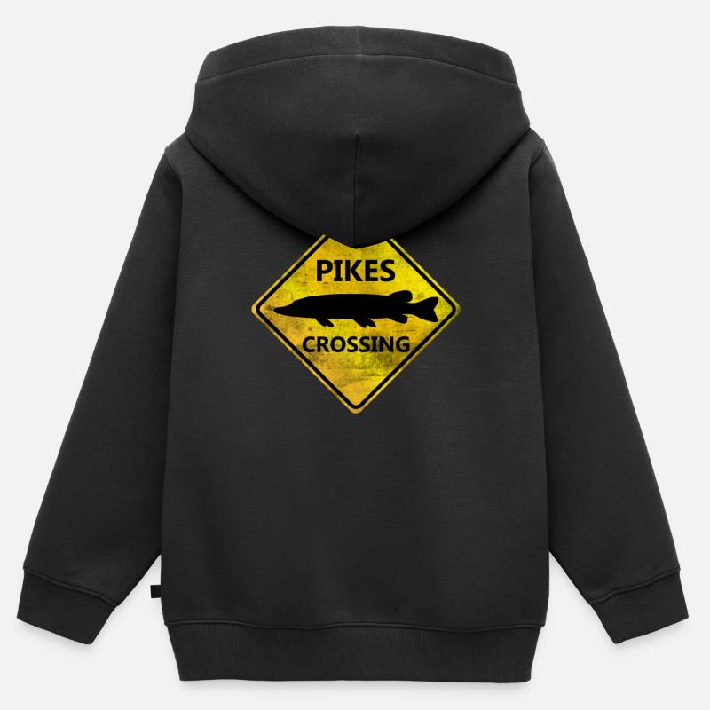 Panneau d'avertissement de franchissement de brochets - Sweat Premium à capuche zippé enfant bio - noir