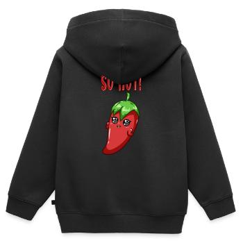 Mignon Chilli Chica So Hot Poivrons Drôles - Sweat Premium à capuche zippé enfant bio - noir - Dos - AI Model Kid Male (0cm)