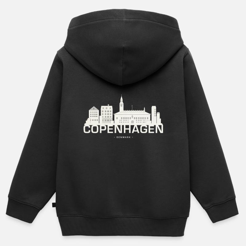 Skyline de Copenhague Copenhague - Sweat Premium à capuche zippé enfant bio - noir