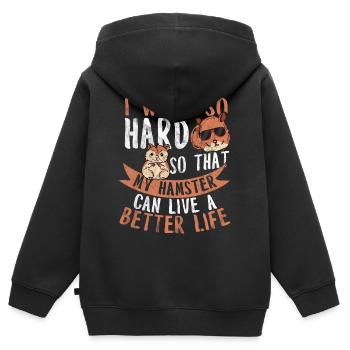 Hamster - Sweat Premium à capuche zippé enfant bio - noir - Dos - AI Model Kid Male (0cm)
