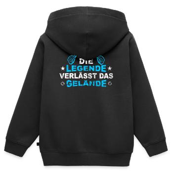 Die Legende verlässt das Gelände - Kinder Premium Organic Zip Hoodie - Schwarz - Hinten - AI Model Kid Male (0cm)