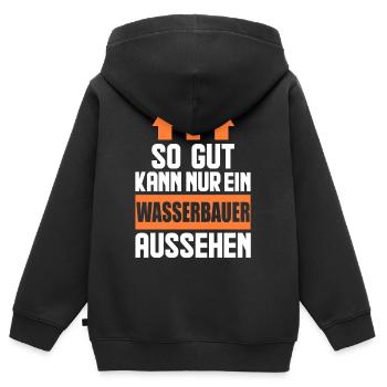 So gut kann nur ein Wasserbauer aussehen - Kinder Premium Organic Zip Hoodie - Schwarz - Hinten - AI Model Kid Male (0cm)