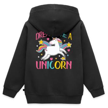 Träume wie ein Einhorn | Einhorn - Kinder Premium Organic Zip Hoodie - Schwarz - Hinten - AI Model Kid Male (0cm)