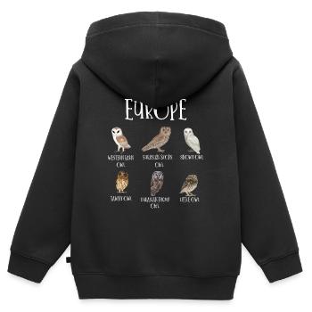 Eulenarten, Eulen & Kauze, Eule Fan - Kinder Premium Organic Zip Hoodie - Schwarz - Hinten - AI Model Kid Male (0cm)