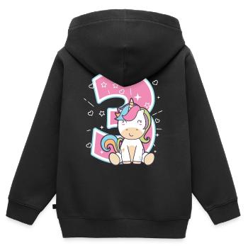 Dritter Geburtstag 3 Jahre Geschenk Einhorn - Kinder Premium Organic Zip Hoodie - Schwarz - Hinten - AI Model Kid Male (0cm)