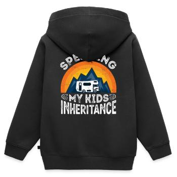 Cadeau d’héritage de dépense de camping-car d’enfants - Sweat Premium à capuche zippé enfant bio - noir - Dos - AI Model Kid Male (0cm)
