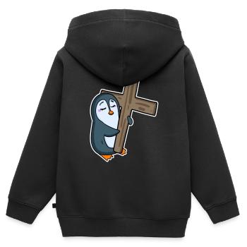 Pinguin und Kreuz Religion - Kinder Premium Organic Zip Hoodie - Schwarz - Hinten - AI Model Kid Male (0cm)