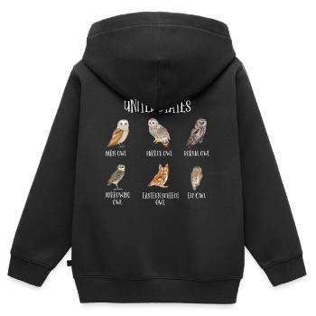Eulenarten, Eulen & Kauze, Eule Fan - Kinder Premium Organic Zip Hoodie - Schwarz - Hinten - AI Model Kid Male (0cm)