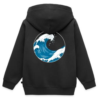 La Grande Vague Avant le cadeau De Kanagawa Hokusai - Sweat Premium à capuche zippé enfant bio - noir - Dos - AI Model Kid Male (0cm)
