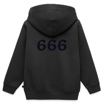 666 - Kinder Premium Organic Zip Hoodie - Schwarz - Hinten - AI Model Kid Male (0cm)