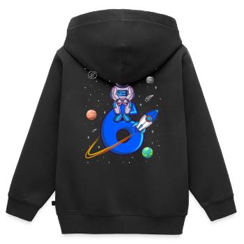 Astronaute 6ème anniversaire planètes spatiales fusées - Sweat Premium à capuche zippé enfant bio - noir - Dos - AI Model Kid Male (0cm)