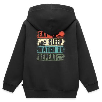 Essen Schlaf Uhr Fernsehen TV Film Show Geschenk - Kinder Premium Organic Zip Hoodie - Schwarz - Hinten - AI Model Kid Male (0cm)