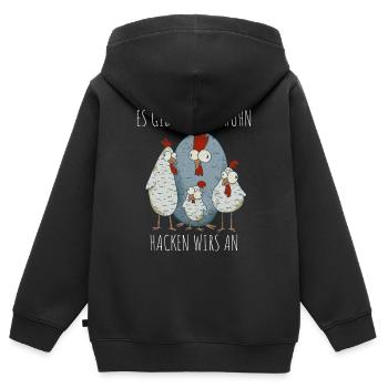 Hühnerzüchter und Hühnerbesitzer mit Hühnerstall - Kinder Premium Organic Zip Hoodie - Schwarz - Hinten - AI Model Kid Male (0cm)