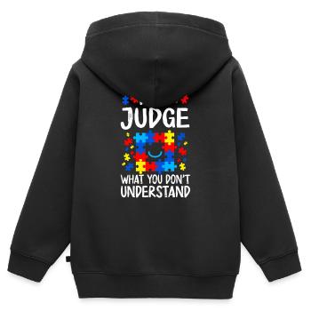 Autismus Bewusstsein - Kinder Premium Organic Zip Hoodie - Schwarz - Hinten - AI Model Kid Male (0cm)