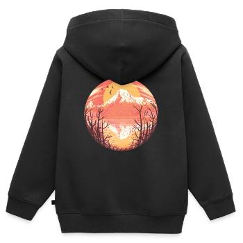 Volcan soleil levant soleil lac panorama - Sweat Premium à capuche zippé enfant bio - noir - Dos - AI Model Kid Male (0cm)