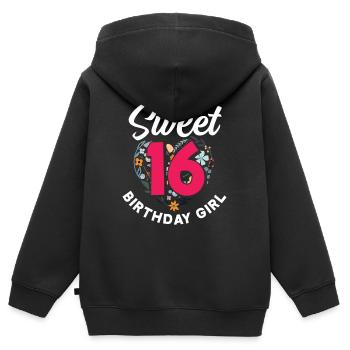 16ème anniversaire fille 16 ans cadeau - Sweat Premium à capuche zippé enfant bio - noir - Dos - AI Model Kid Male (0cm)