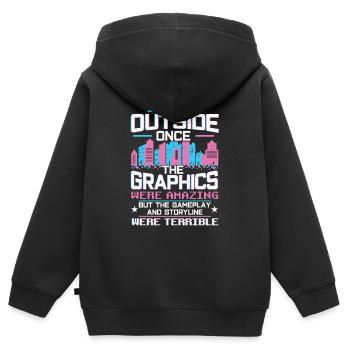 I went Outside Once Amazing Graphics Terrible - Sweat Premium à capuche zippé enfant bio - noir - Dos - AI Model Kid Male (0cm)
