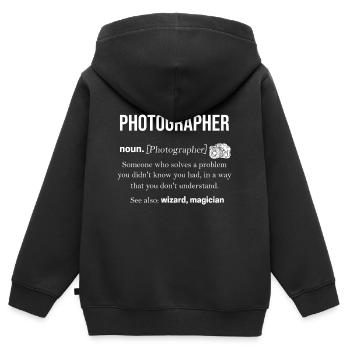 Fotograf - Kinder Premium Organic Zip Hoodie - Schwarz - Hinten - AI Model Kid Male (0cm)