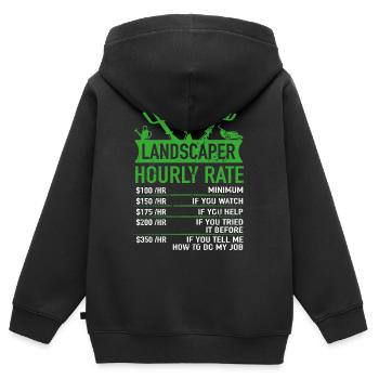 Paysagiste - Jardinier Salaire horaire Drôle - Sweat Premium à capuche zippé enfant bio - noir - Dos - AI Model Kid Male (0cm)