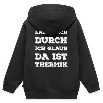 "Lasst Mich Durch Ich Glaub Da Ist Thermik" Spruch - Kinder Premium Organic Zip Hoodie - Schwarz - Hinten - AI Model Kid Male (0cm)