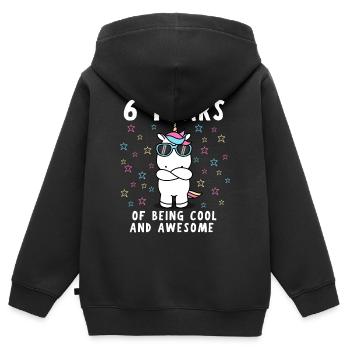 6e anniversaire 6 ans d’anniversaire d’enfant - Sweat Premium à capuche zippé enfant bio - noir - Dos - AI Model Kid Male (0cm)