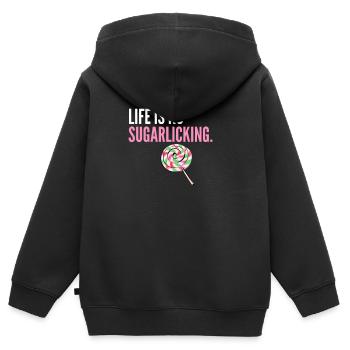 Life is no sugarlicking - Denglisch Sprüche - Kids Premium Organic Zip-up Hoodie - black - Back - AI Model Kid Male (0cm)