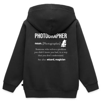 Fotograf - Kinder Premium Organic Zip Hoodie - Schwarz - Hinten - AI Model Kid Male (0cm)