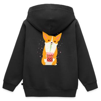 Bubble Tea Corgi - Sweat Premium à capuche zippé enfant bio - noir - Dos - AI Model Kid Male (0cm)