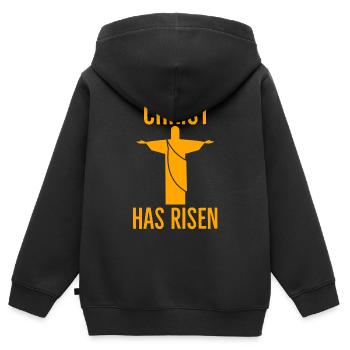 Jésus-Christ, Jésus-Christ, Jésus-Christ, Jésus - Sweat Premium à capuche zippé enfant bio - noir - Dos - AI Model Kid Male (0cm)