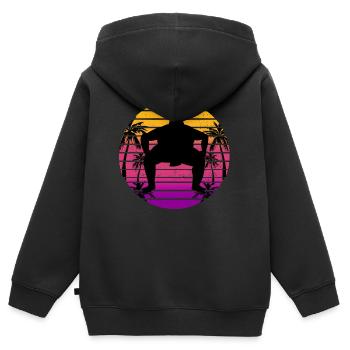 Sumo lutteur Retro Sunset cadeau - Sweat Premium à capuche zippé enfant bio - noir - Dos - AI Model Kid Male (0cm)