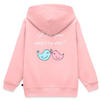 Demande de mariage - Sweat Premium à capuche zippé enfant bio - rose - Dos - AI Model Kid Female (0cm)