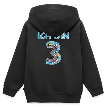 Geburtstagszahl Drei mit Spielzeugmaschinen - Kinder Premium Organic Zip Hoodie - Schwarz - Hinten - AI Model Kid Male (0cm)