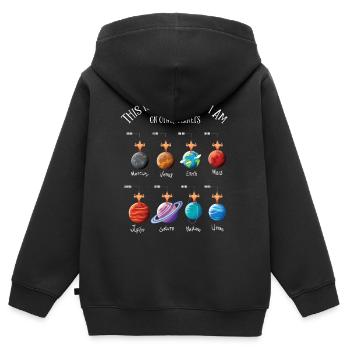 Planètes, univers, Dur Sur les planètes - Sweat Premium à capuche zippé enfant bio - noir - Dos - AI Model Kid Male (0cm)