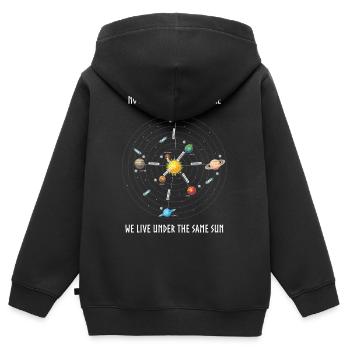 Planète, univers, distances des planètes - Sweat Premium à capuche zippé enfant bio - noir - Dos - AI Model Kid Male (0cm)