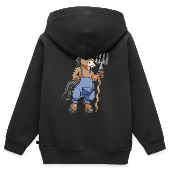 Pferd Landwirt Mistgabel Bauernhof - Kinder Premium Organic Zip Hoodie - Schwarz - Hinten - AI Model Kid Male (0cm)