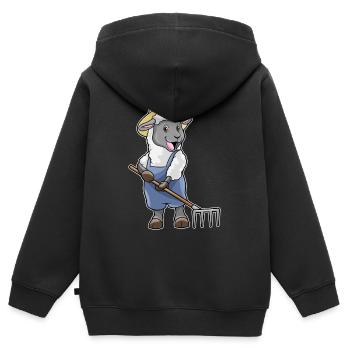 Schaf Landwirt Harke Bauernhof - Kinder Premium Organic Zip Hoodie - Schwarz - Hinten - AI Model Kid Male (0cm)
