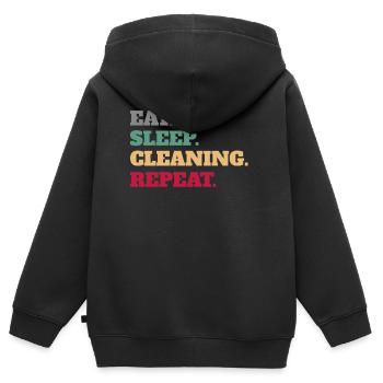 Lustiges Essen Schlafen Reinigen Wiederholen - Kinder Premium Organic Zip Hoodie - Schwarz - Hinten - AI Model Kid Male (0cm)