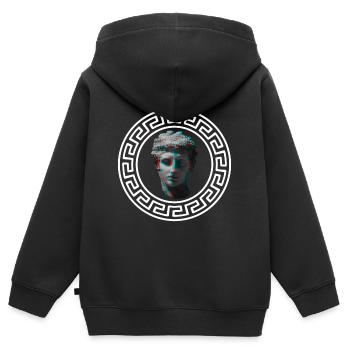 Sparta Grecs dessins symboles Vaporwave Statue - Sweat Premium à capuche zippé enfant bio - noir - Dos - AI Model Kid Male (0cm)