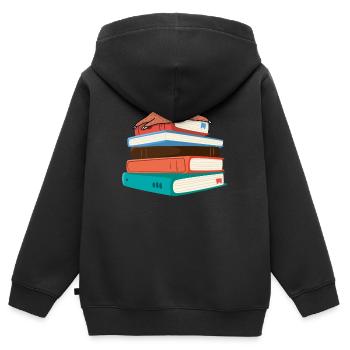 Buch - Kinder Premium Organic Zip Hoodie - Schwarz - Hinten - AI Model Kid Male (0cm)