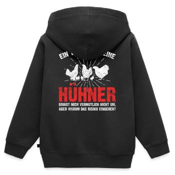 Hühner - Lustige Hühner Sprüche Geschenkidee - Kinder Premium Organic Zip Hoodie - Schwarz - Hinten - AI Model Kid Male (0cm)
