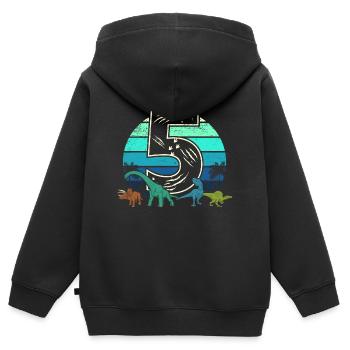 Dinosaurier 5 Jahre Geschenk 5. Geburtstag Retro - Kinder Premium Organic Zip Hoodie - Schwarz - Hinten - AI Model Kid Male (0cm)
