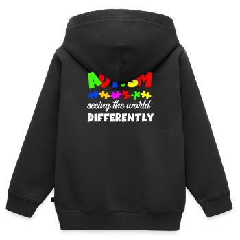 Autismus Bewusstsein - Kinder Premium Organic Zip Hoodie - Schwarz - Hinten - AI Model Kid Male (0cm)