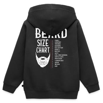 Tableau des tailles de barbe, barbe, longueur de la barbe - Sweat Premium à capuche zippé enfant bio - noir - Dos - AI Model Kid Male (0cm)